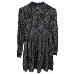 ZARA  Printed Dress Long Sleeve Ruffle Neck Womens Size XS Navy Cream Photo 1