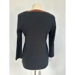 Ralph Lauren  V Neck Black Tunic Accented Faux Leather Trim Top Size L Photo 2