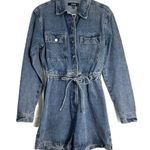 Missguided Denim Long Sleeve Shorts Belted Romper Women’s Size 4 Photo 0