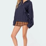 Edikted Navy Blue Oversized Quarter Zip Cable Knit Sweater Photo 4