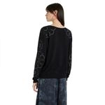 Desigual [] Black Floral Rhinestone Vancouver V-Neck Sweater Relaxed Fit Sz Small Photo 11