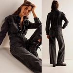 Free People NEW  We The Free Touch The Sky One-Piece Black Denim Size Small $178 Photo 2