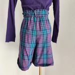 American Vintage Vintage 90s Melbourne Classix Teal Purple Plaid Paperbag High Waisted Shorts S M Photo 4