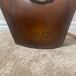 Vintage Hand Tooled Leather Purse Shoulder Strap Bucket Name Shirley Turn Lock Brown Photo 3