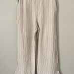 Joie  Size M Beige Striped Linen Blend Pull On Pants Pockets 26" Inseam Photo 0