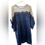 Silk caftan dress size Large navy and lace Blue Photo 3