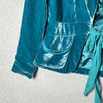 Moon Blazer Womens S Turquoise 100% Silk Velvet Tie Front Formal Blazer Green Photo 7