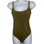 Free People FREE‎ PEOPLE INTIMATELY Ribbed Corset Army Green Sleeveless Bodysuit NWOT Small Photo 1
