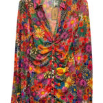 Natural Life  Women's Carina Mesh Top Floral Print Button Front Boho Retro Y2k L Photo 0