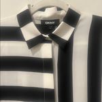 DKNY Foundation Long Sleeve Button Blouse Top Black White silky size small Photo 6