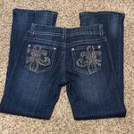 Women’s Zipper Bootcut Jeans Size 9 Rhinestone Embroidered Pockets Stretch Denim Blue Photo 4