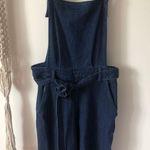 Gap Straight Leg Denim Overalls Jumpsuit With Bow Wrap  Photo 0