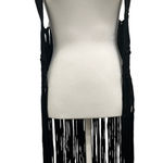 Daytrip  VTG Y2K Black Macramé Fringe Vest Cardigan Boho Festival Hippie Retro Photo 0