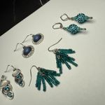 Blue Dangle Pierced Earrings Lot Of 4 Silver Tone Rhinestone & Bead/beaded Mix Photo 8