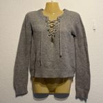 Forever 21  Heather Gray Lace-Up Knit Sweater Women’s Size Small Long Sleeve Soft Photo 0