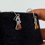 Sterling Silver 925 Petite Baltic Amber Silver Kitten Earrings Orange Photo 4