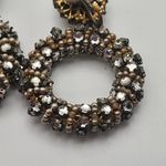 Vintage Miriam Haskell Dangling Faux Pearl & Rhinestones Hoop Clip Photo 6