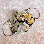 Luxury Black Yellow Gold Metallic Floral Premium Cotton Face Mask Photo 0