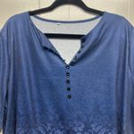 Floral Short Sleeve Women's Dip Dye Blue Henley Top Size 5XL Photo 2