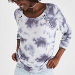 American Eagle  Shoulder Stitch Sweater Gray Black ? Tie Dye Boho Crew Neck Boho Photo 0