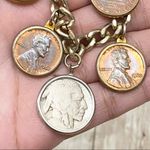 Head Vintage Penny 5 Cent Indian  Buffalo & Nickel 1 Cent Coin 7” Charm Bracelet Photo 10