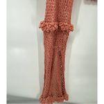 NEW AYNI IMAC Crochet Mesh Maxi Dress Side Slits Pima Cotton Medium Coral Knit Pink Photo 5