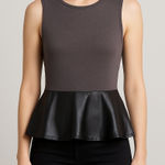 Truly Dear Faux Leather Peplum Top Black Photo 0