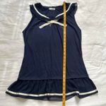 Axes Femme Navy blue white piping detail sailor collar tie neck blouse Size M Photo 4