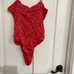 ZARA NWT Women's ‎ Red Lace Up Satin Effect Star Print Bodysuit Size Medium Photo 7