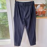 EXPRESS  Stylist Navy Blue Pinstripe High Waist Belted Straight Leg Trouser Sz 8 Photo 2