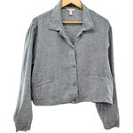 Eileen Fisher  Yarn-Dye Hanky Organic Linen Crop Jacket in‎ Gray Size Medium Photo 0