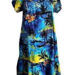 Royal Hawiian Creations Vintage Sunset Island Midi Dress Sz S Blue Photo 0