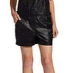 RED SAKS FIFTH AVENUE vegan leather shorts overalls size large Black Photo 0