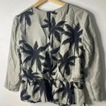 Baum Und Pferdgarten Palm Tree Print 100% Silk Elastic Waist Floral Blouse Sz 36 Gray Photo 3