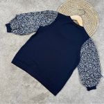 Adrianna Papell  Sweater Blouse 3/4 Balloon Sleeve Floral Ruffle Neck in Navy S Photo 5