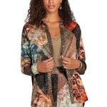 Johnny Was Mabel Print Mix Velvet Back Shirt Silk Blend Bohemian Stretch Large Photo 0