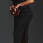 Anthropologie By  Cap Sleeve V-Neck Button Front Ruched Slim Midi Dress Black 1X Photo 2