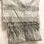 EXPRESS Striped Gray & White Blanket Scarf with Fringe Photo 5