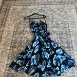 Alice + Olivia Nan Paradise Leaves Black Blue sheer cowl neck slip Dress 12 Photo 14