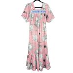Handmade Muumuu Dress Floral Light Pink Maxi Ruffle Greek Ribbon Short Sleeves Size M Photo 1