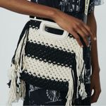 Maje  M Bag in Leather and Bicolor Knit Black White Stripe Satchel NWT Photo 2