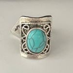 Turquoise Silvertone Ring Native Style Blue Fashion Rings Gemstone Plated Navajo Photo 0