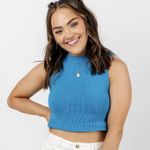 Anchor Blue Vtg Y2K  Turq Juniors XL Crewneck Pullover Sweater Cropped Tank USA‎ Photo 0