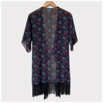LuLaRoe Monroe Floral Print Sheer Fringe Long Kimono Duster Cardigan Sz S Photo 2