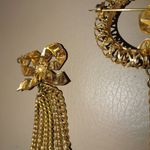 Swag Brooch Yellow Gold Tone Bow Chain Pin Set Ornate Tassel Dangle Detailing Photo 3