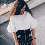 ZARA White Round Neck Short Crepe Ruffle Sleeve Blouse S Photo 0