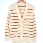 Equipment Elder Stripe Wool Cashmere Cardigan Cream M Slouchy Oversized Sweater Photo 0