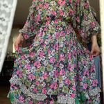 Vtg 80s Sunset Joi Lee Multicolor Floral Satin Georgette Midi Dress Resortwear Pink Size undefined Photo 1