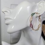 Gold with Colors Mariners Chain Link Hoop Earrings Photo 6