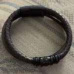 Braided Leather Bracelet with Black Accents Brown Photo 0